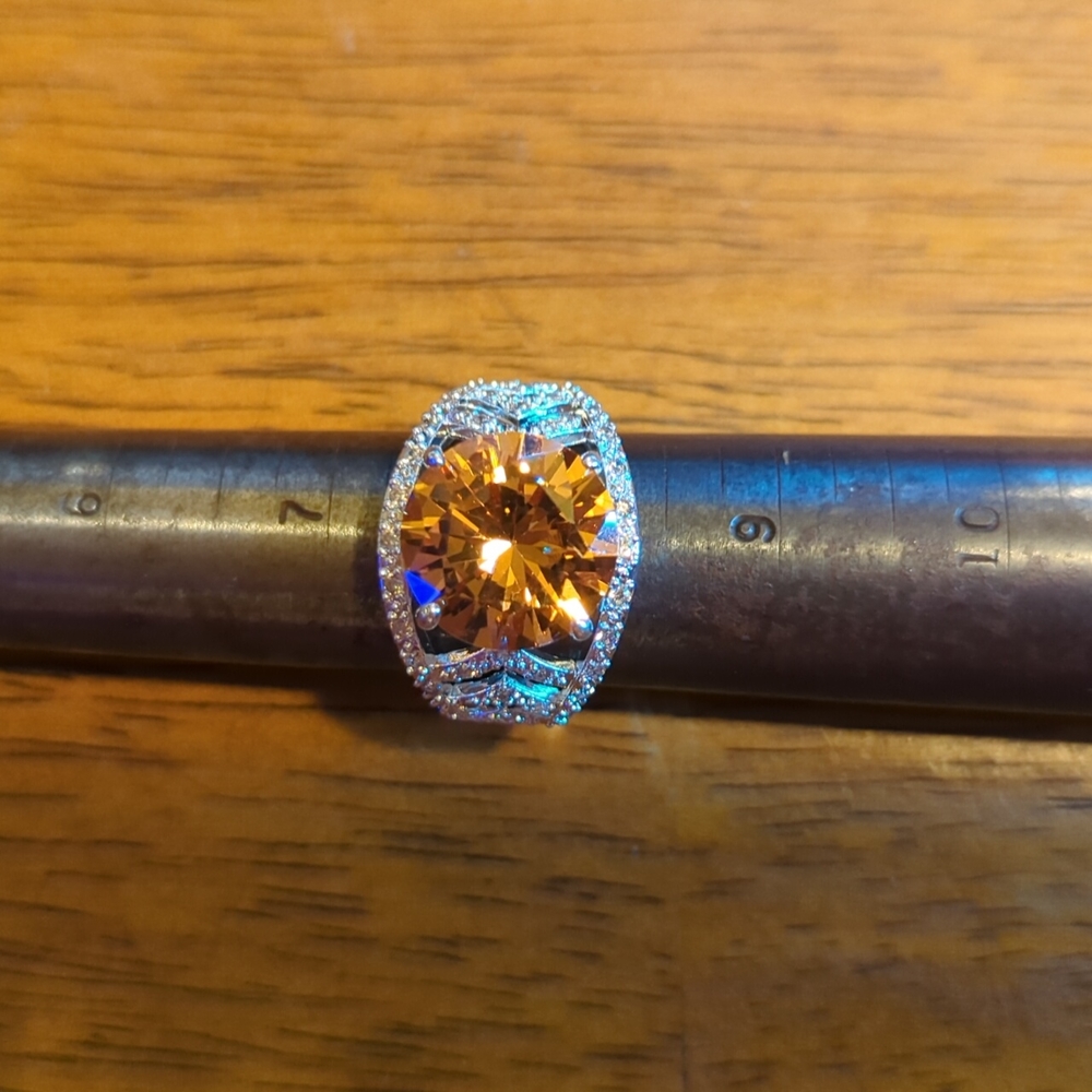 Pure Bling Topaz And Diamond Size 8. 18k White Gold Plated Over Sterling Silver